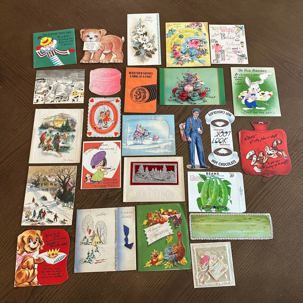Vintage Greeting Card Ephemera Lot Mid Century Christmas Valentine Birthday 20pc